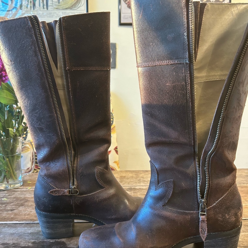 Olukai Emalani Distressed, Embroidered Leather Boots Color: French Roast - Picture 9 of 13